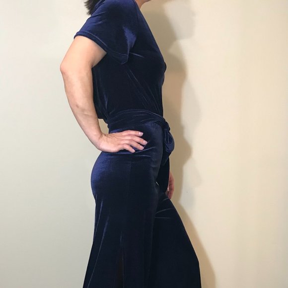 Gorgeous Navy Blue Velvet Romper - Picture 7 of 13